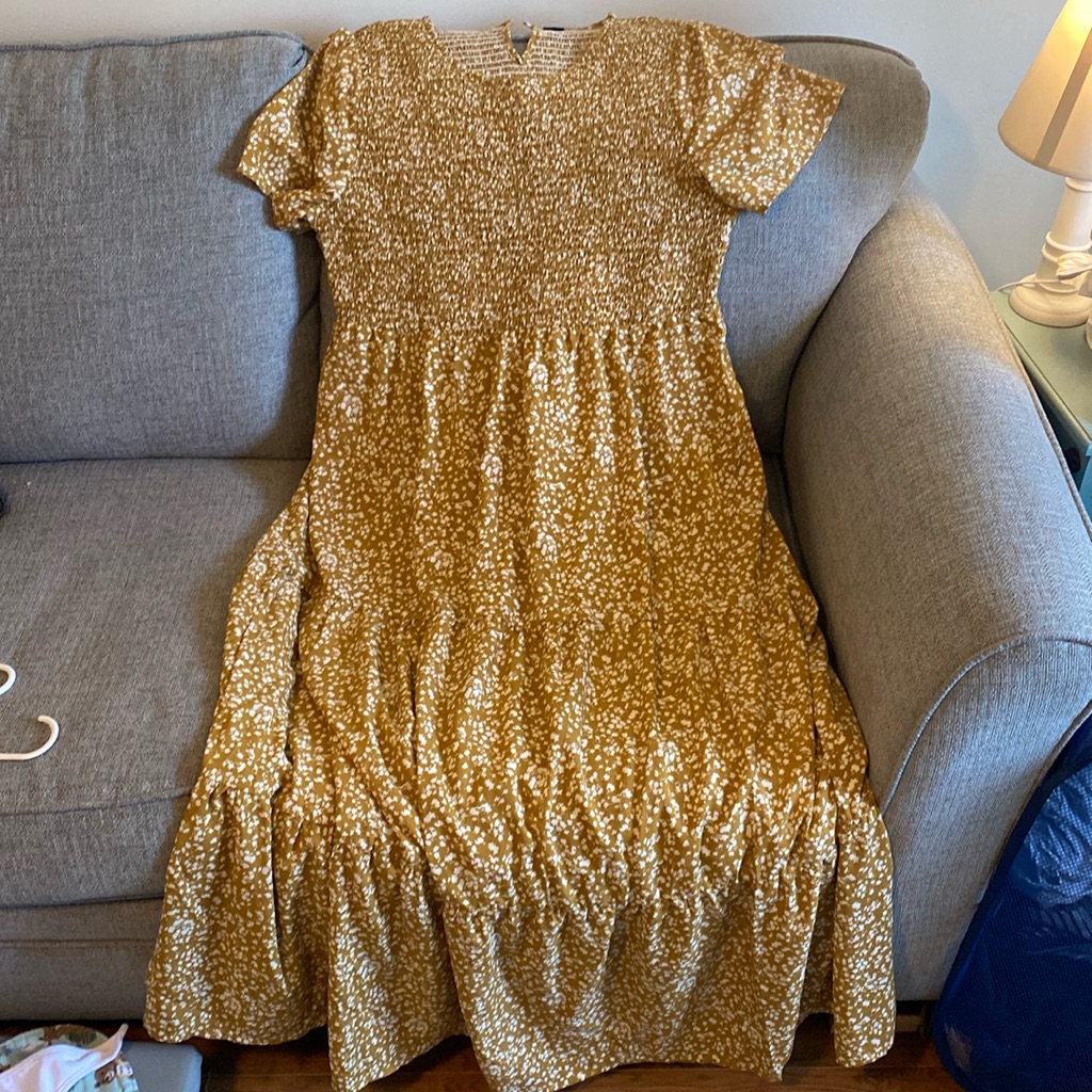 Nwt Xl Women’s Long Length Dress Mustard White